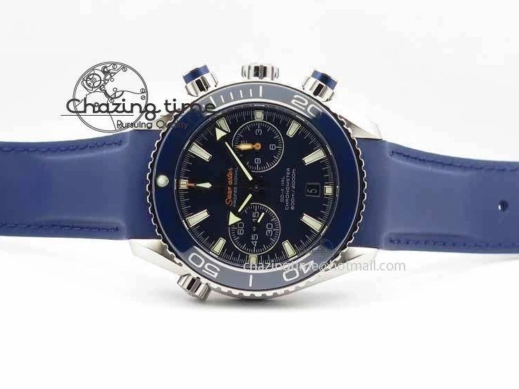 0508 Chic Planet Ocean Master Chrono 45mm SS OM 1:1 Best Edition Blue Dial On Blue Rubber Strap A 8172